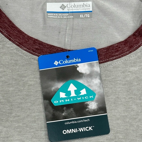 Men’s Columbia XL Crewneck Shirt T-Shirt Red Gray Long Sleeve Omni-Wick NWT - Picture 6 of 8